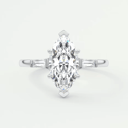 Seraphine Marquise Three-Stone Engagement Ring – Lab Diamond or Moissanite