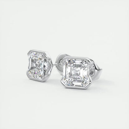 18k white gold asscher cut diamond stud earrings.
