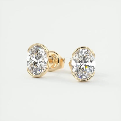 Sleek Oval Half-Bezel Stud Earrings My Store