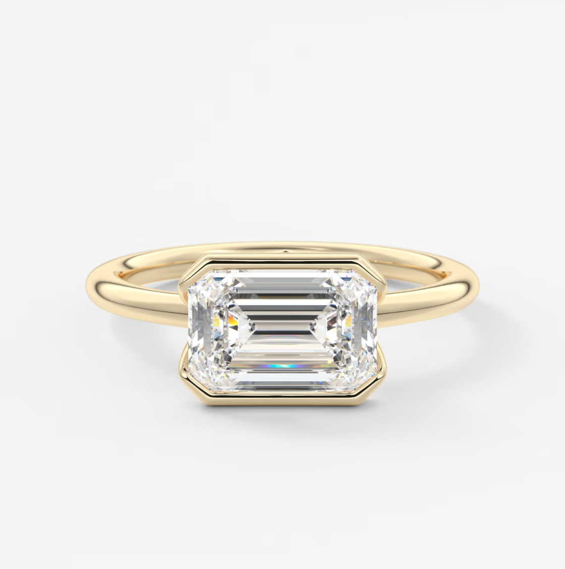 Solara East-West Emerald Half Bezel Ring – Lab Diamond or Moissanite