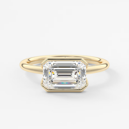 Solara East-West Emerald Half Bezel Ring – Lab Diamond or Moissanite