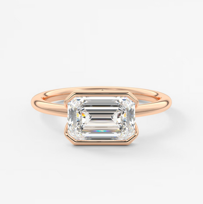 Solara East-West Emerald Half Bezel Ring – Lab Diamond or Moissanite