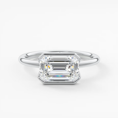 Solara East-West Emerald Half Bezel Ring – Lab Diamond or Moissanite