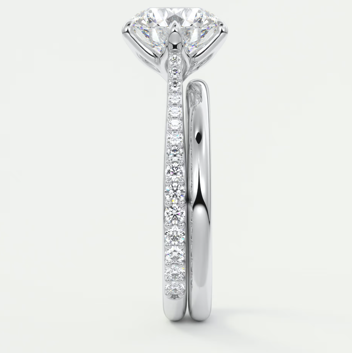 Solenne Round Pavé Cathedral Solitaire Engagement Ring