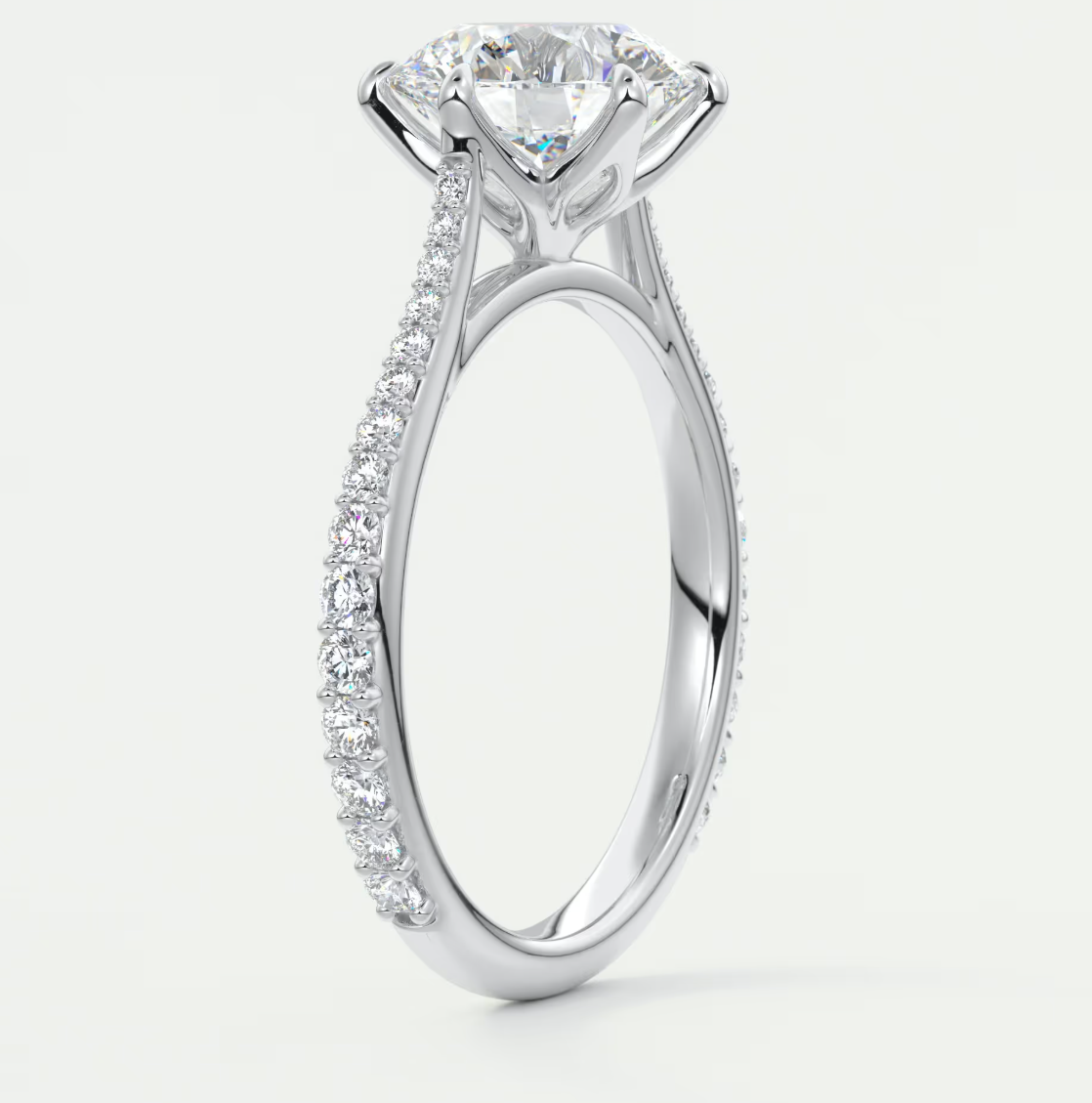 Solenne Round Pavé Cathedral Solitaire Engagement Ring