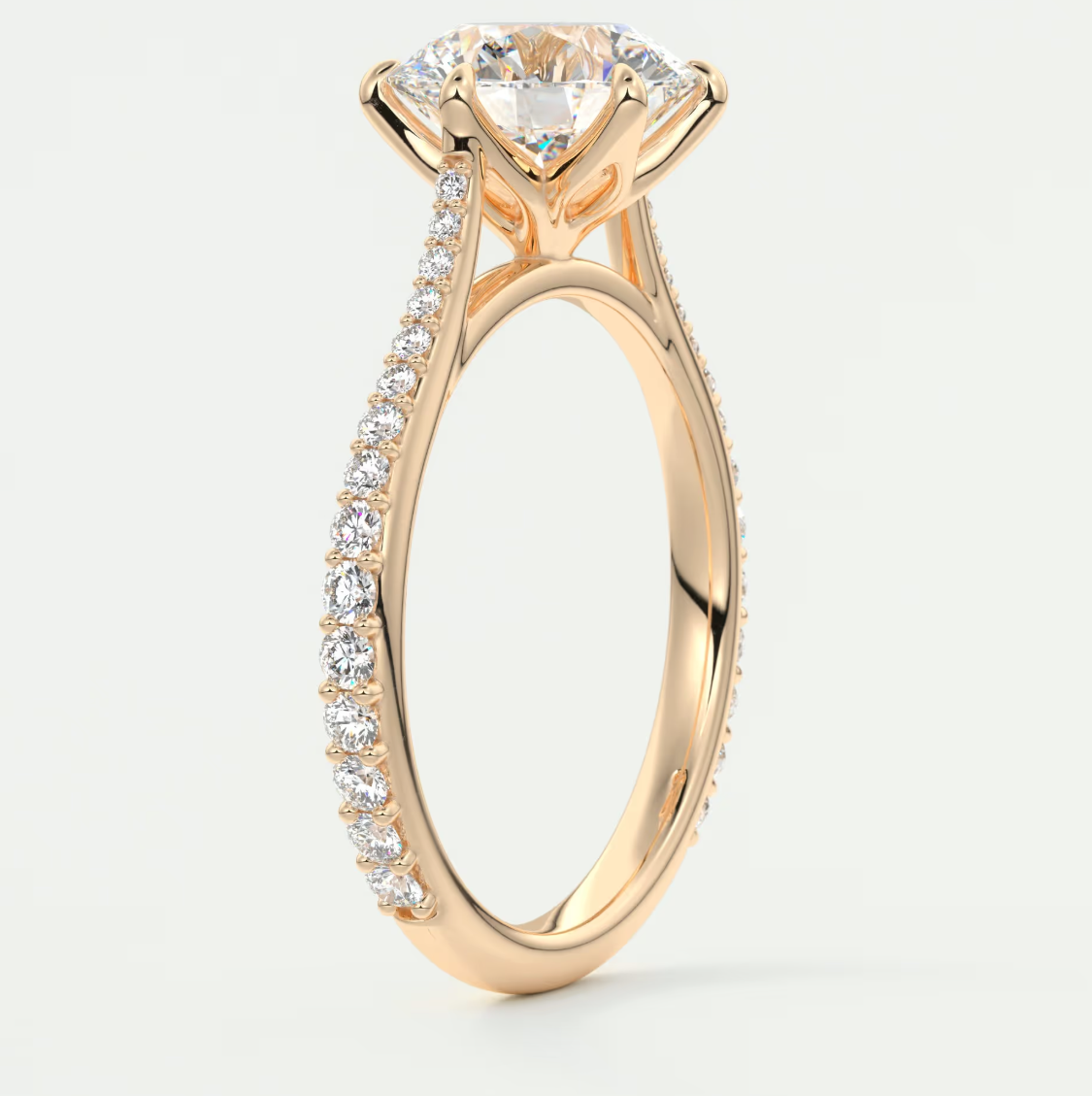 Solenne Round Pavé Cathedral Solitaire Engagement Ring