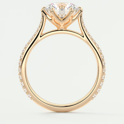Solenne Round Pavé Cathedral Solitaire Engagement Ring