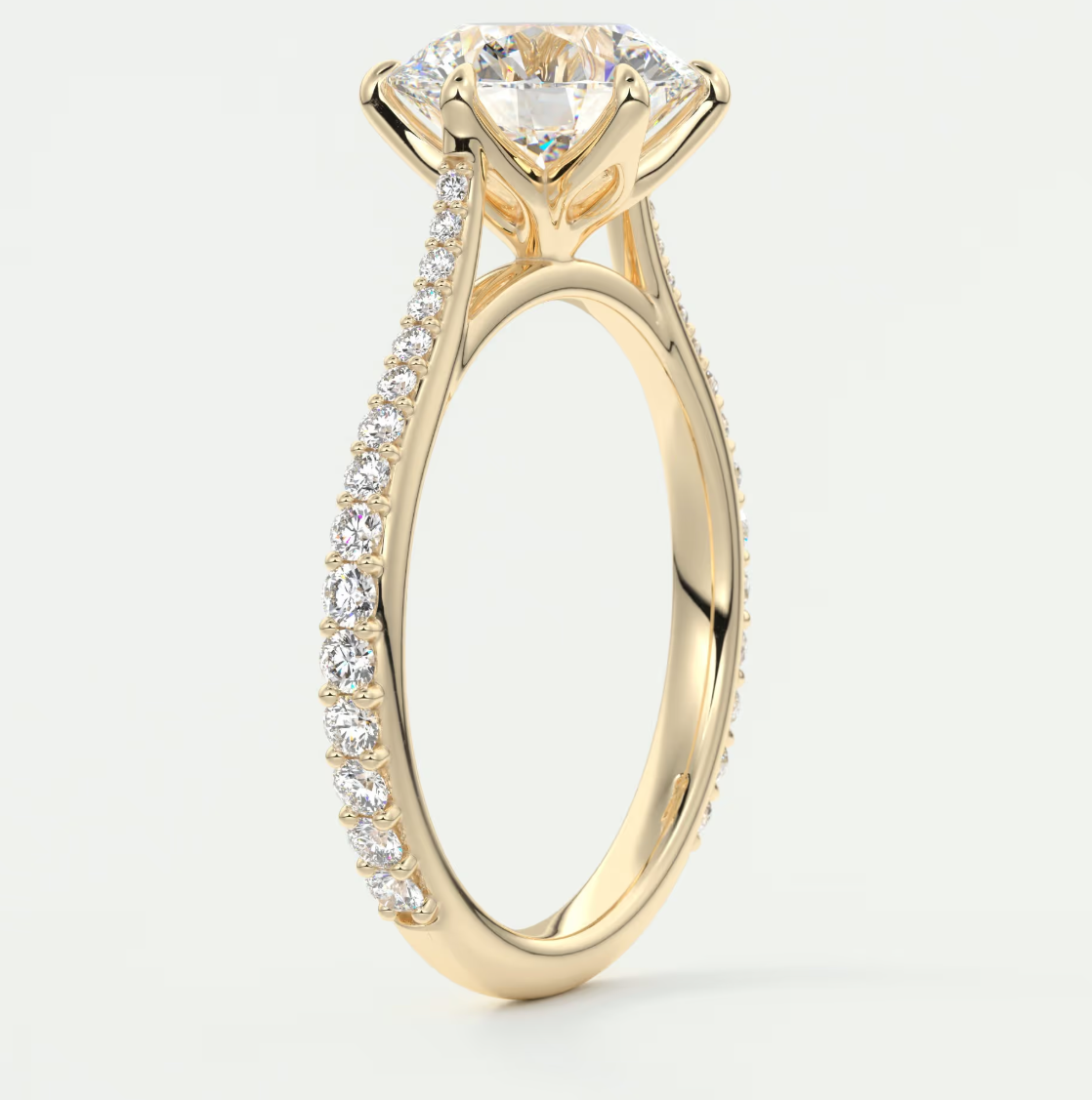 Solenne Round Pavé Cathedral Solitaire Engagement Ring