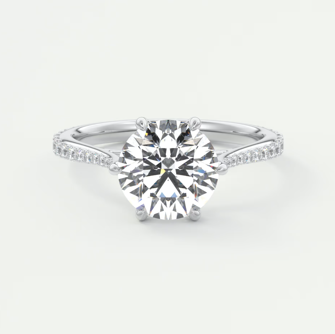 Solenne Round Pavé Cathedral Solitaire Engagement Ring
