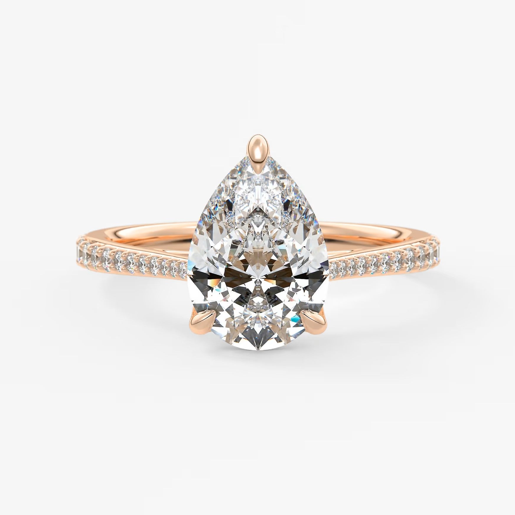 Tulip pear pavé cathedral solitaire ring