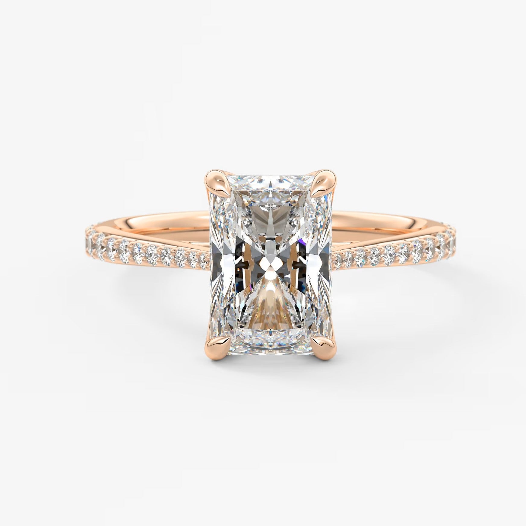 Tulip radiant pavé cathedral solitaire ring