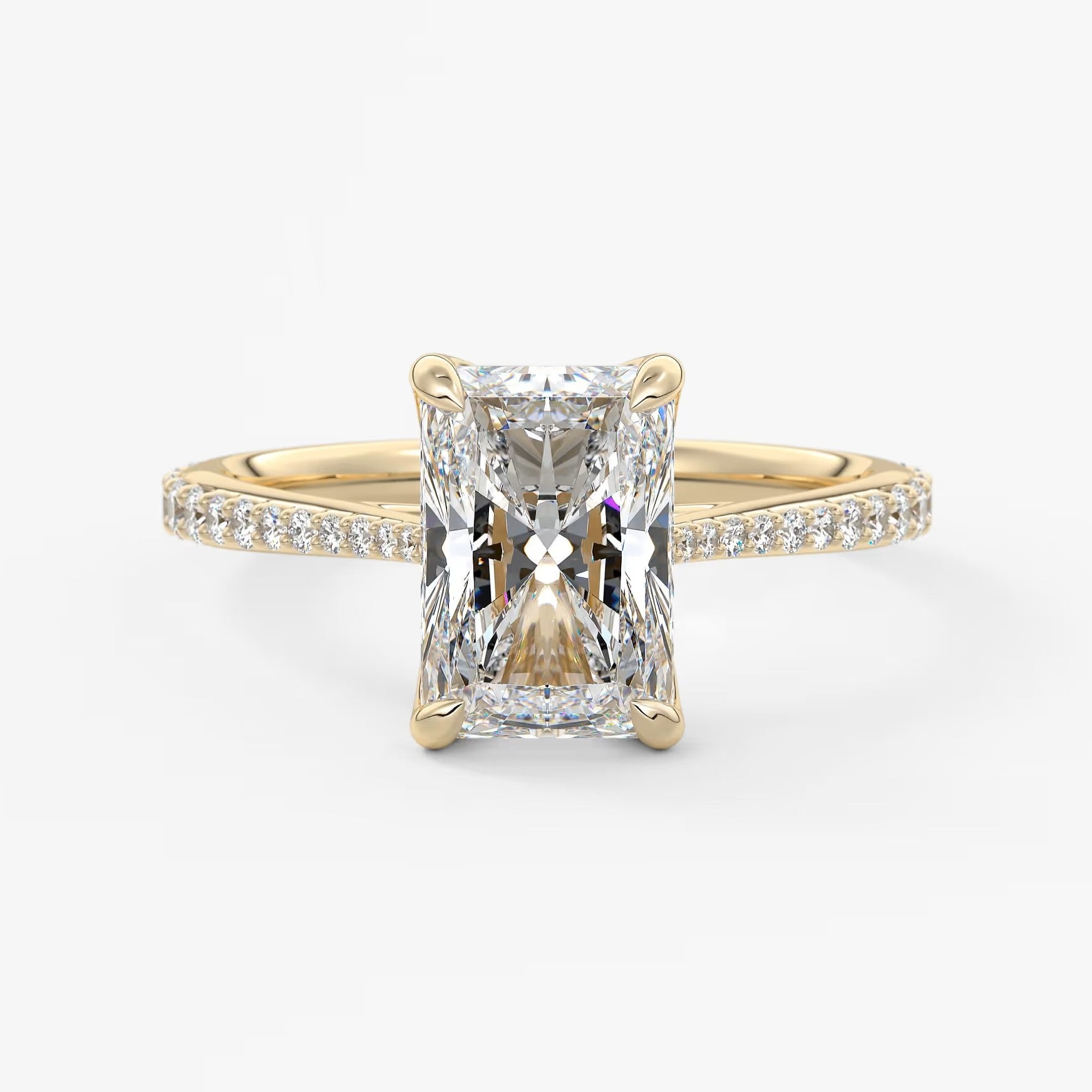 Tulip radiant pavé cathedral solitaire ring