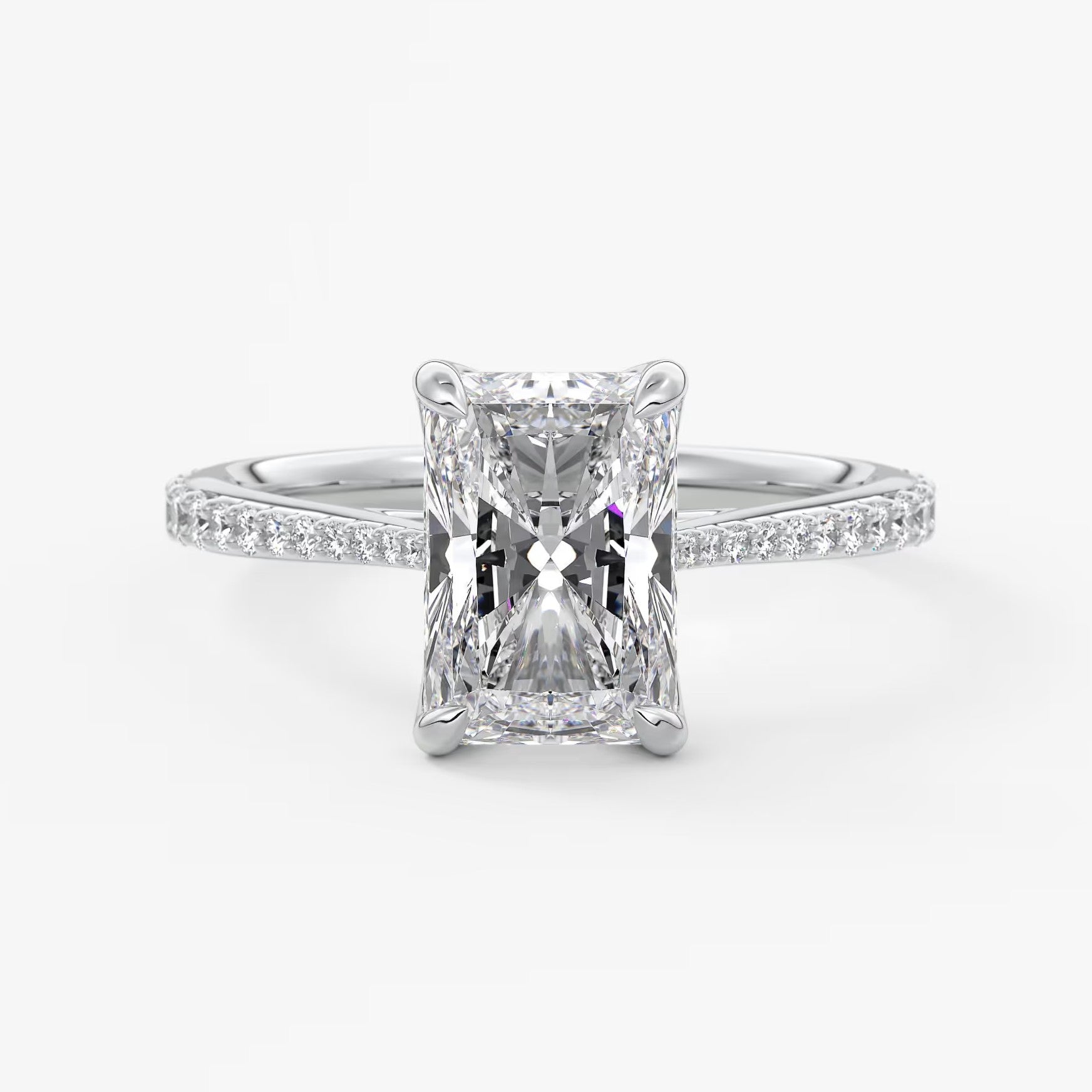 Tulip radiant pavé cathedral solitaire ring