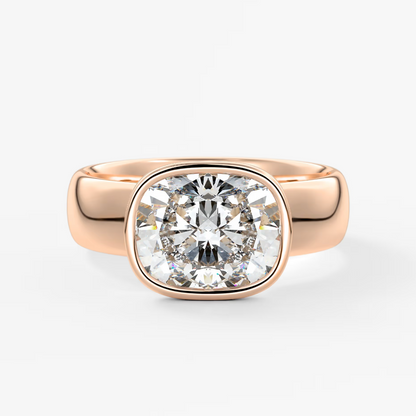 Véda Grande East-West Elongated Cushion Bezel Engagement Ring – Lab Diamond or Moissanite