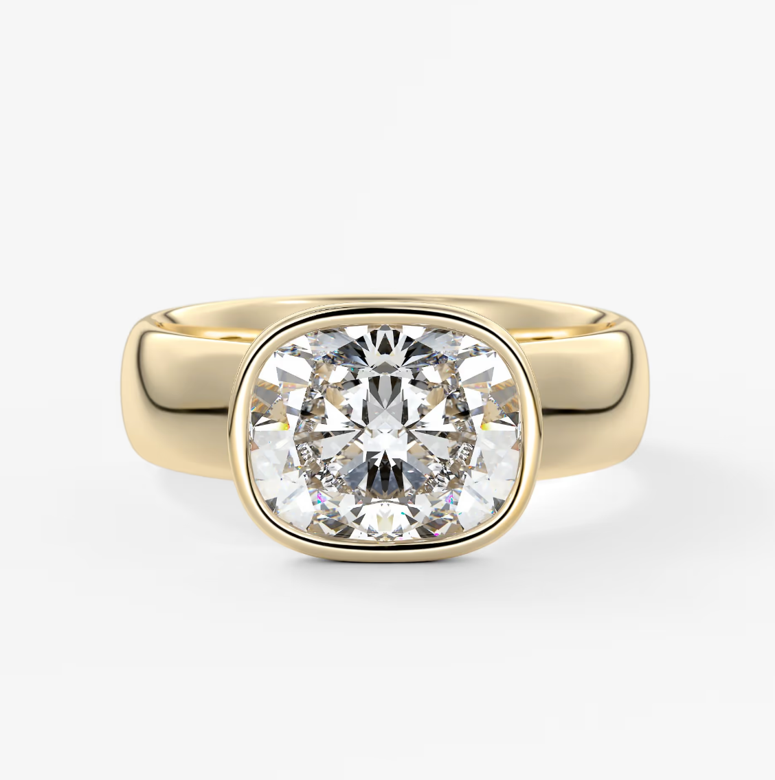 Véda Grande East-West Elongated Cushion Bezel Engagement Ring – Lab Diamond or Moissanite