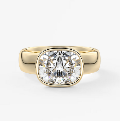 Véda Grande East-West Elongated Cushion Bezel Engagement Ring – Lab Diamond or Moissanite