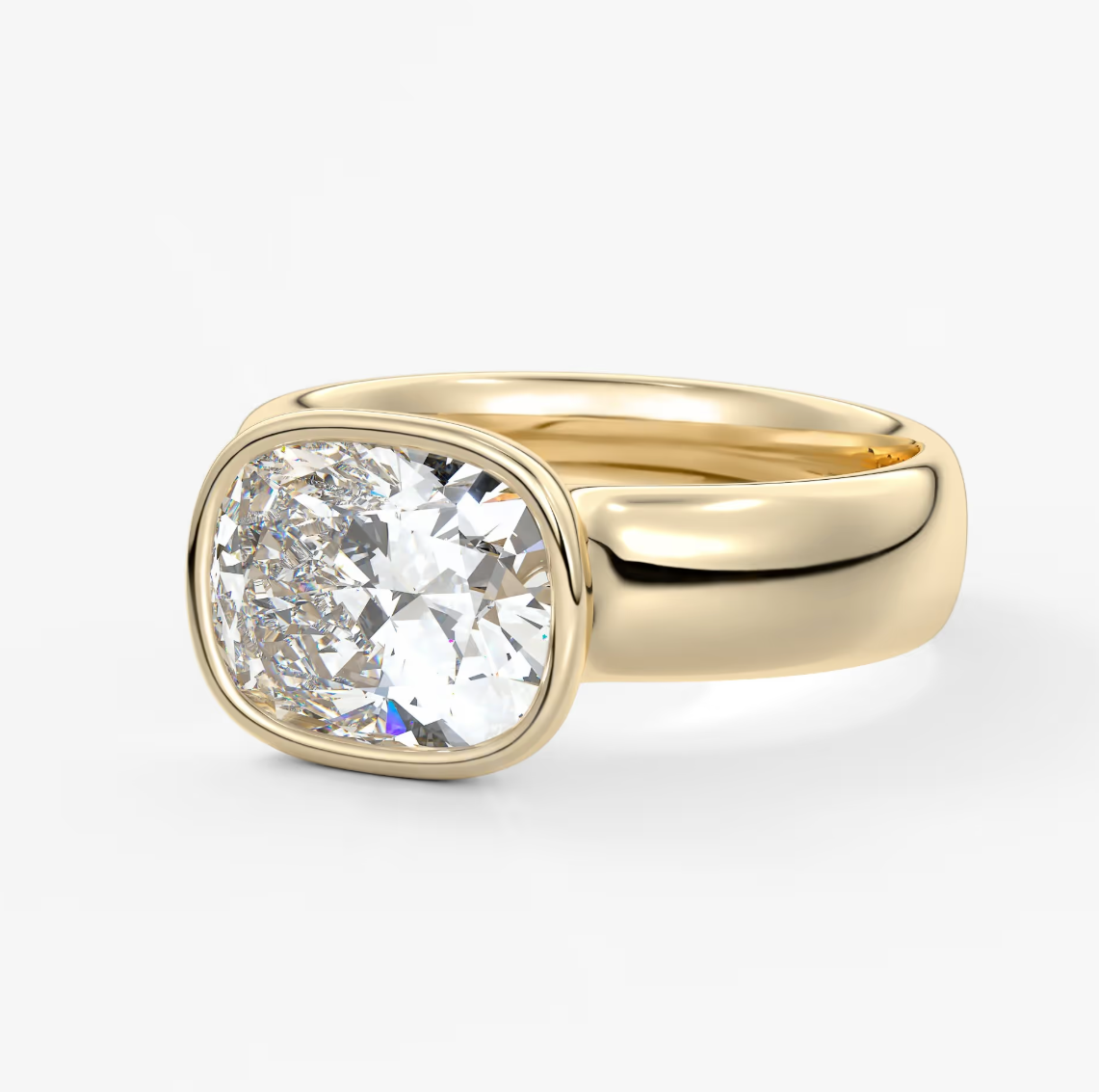 Véda Grande East-West Elongated Cushion Bezel Engagement Ring – Lab Diamond or Moissanite