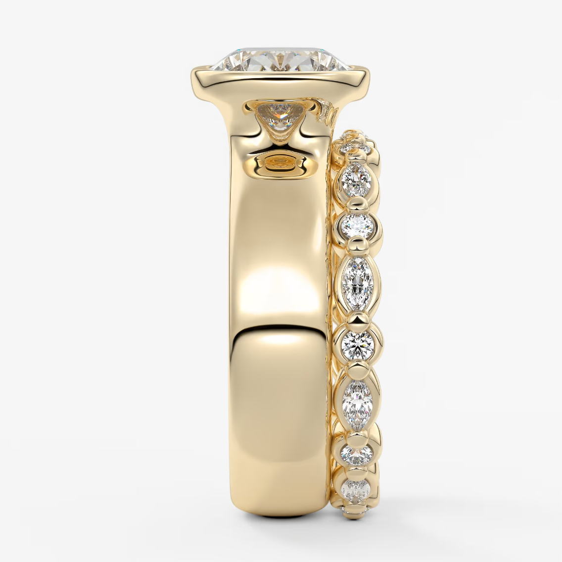 Véda Grande East-West Elongated Cushion Bezel Engagement Ring – Lab Diamond or Moissanite