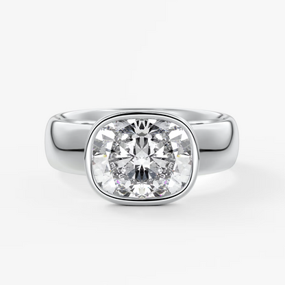 Véda Grande East-West Elongated Cushion Bezel Engagement Ring – Lab Diamond or Moissanite
