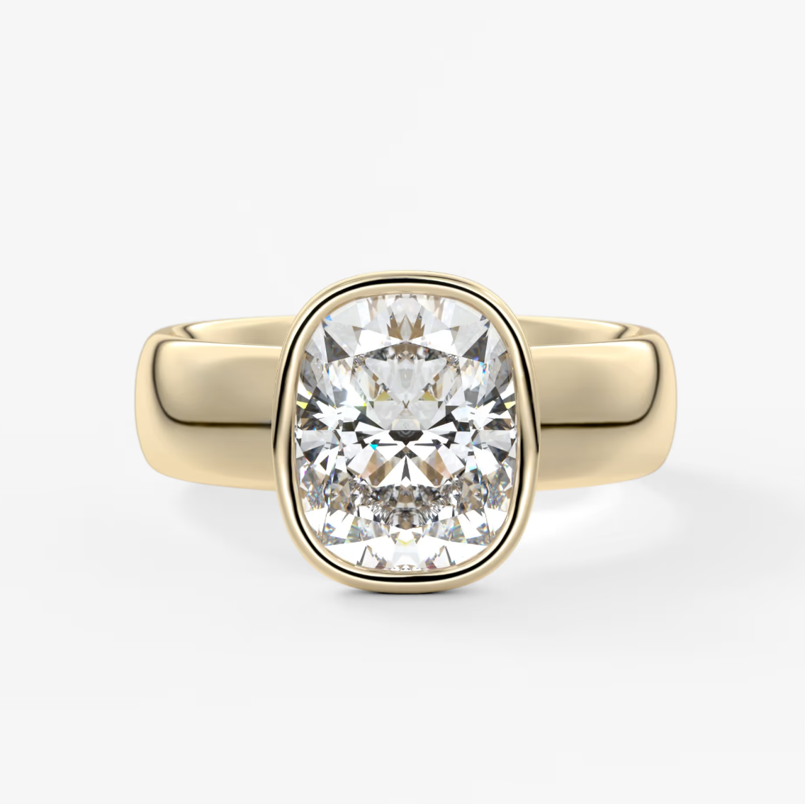 Véda Grande Elongated Cushion Bezel Engagement Ring – Lab Diamond or Moissanite