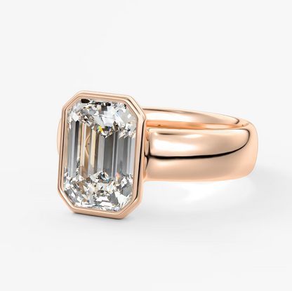 Véda Grande Emerald Bezel Engagement Ring – Lab Diamond or Moissanite