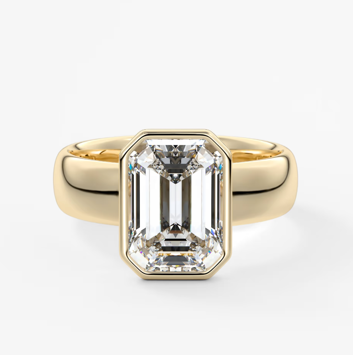 Véda Grande Emerald Bezel Engagement Ring – Lab Diamond or Moissanite