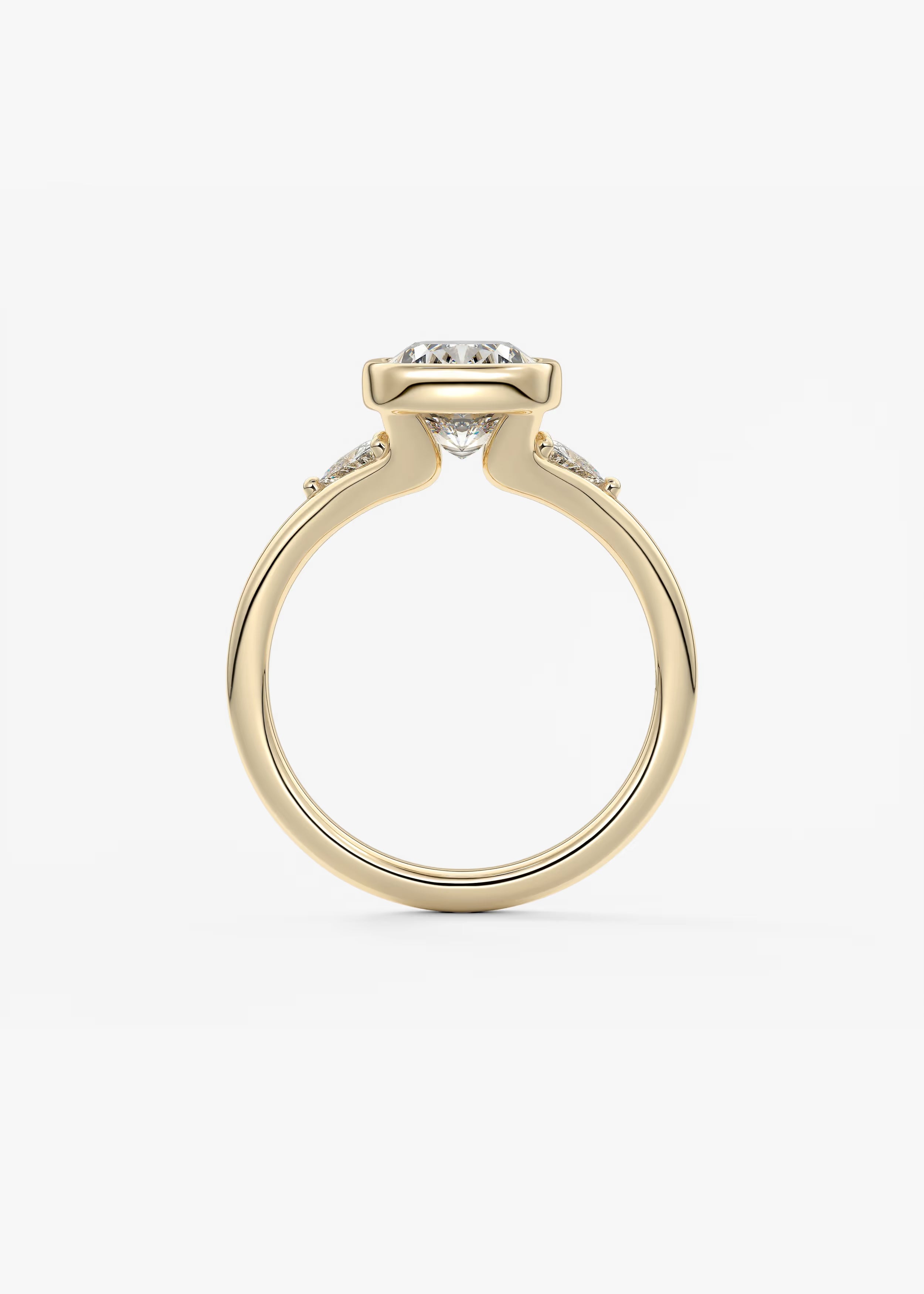 Véda Trilogy – Cushion with Trillion Side Stone Split Shank Engagement Ring