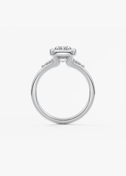 Véda Trilogy – Cushion with Trillion Side Stone Split Shank Engagement Ring