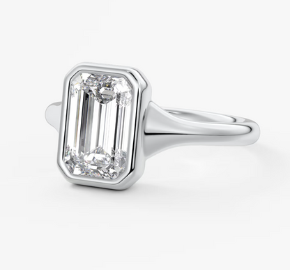 Véda Emerald Bezel Engagement Ring – Lab Diamond or Moissanite