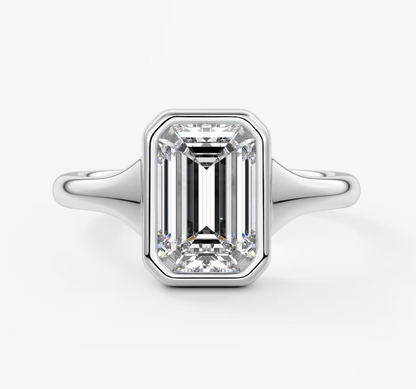 Véda Emerald Bezel Engagement Ring – Lab Diamond or Moissanite