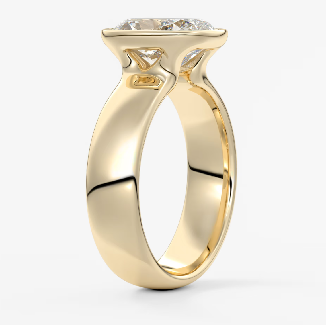 Véda Grande Elongated Cushion Bezel Engagement Ring – Lab Diamond or Moissanite
