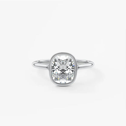 Custom made aeris elongated cushion bezel engagement ring | diamond lab