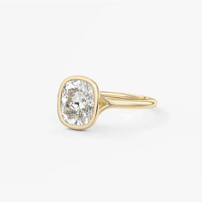 Custom made aeris elongated cushion bezel engagement ring | diamond lab