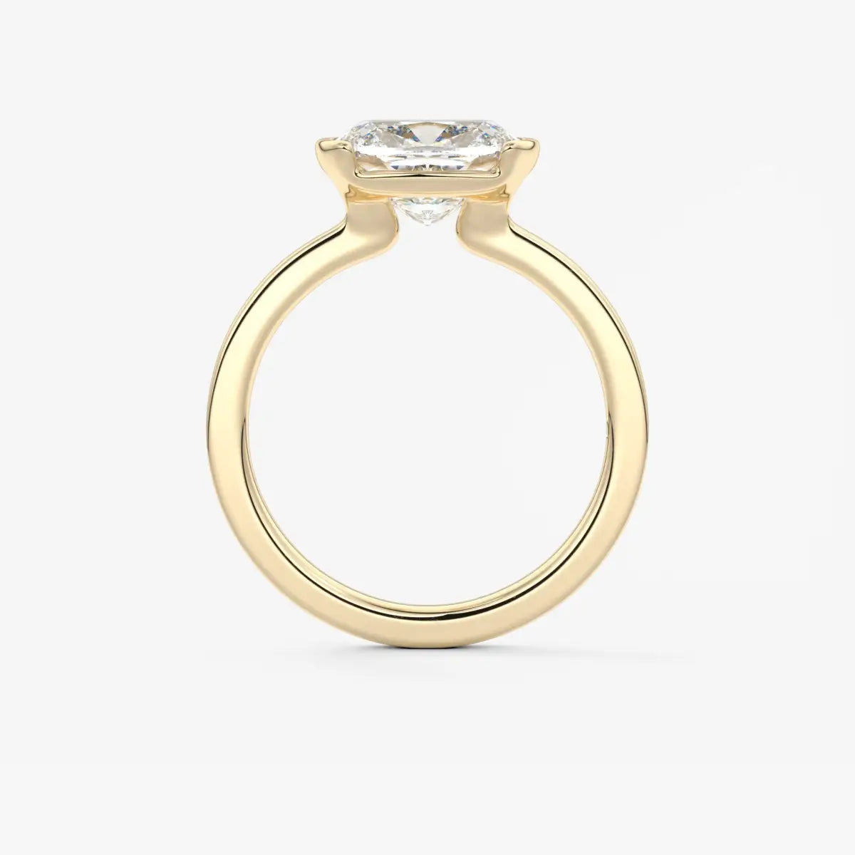 Custom made alosta cushion east-west half bezel engagement ring | lab diamond or moissanite