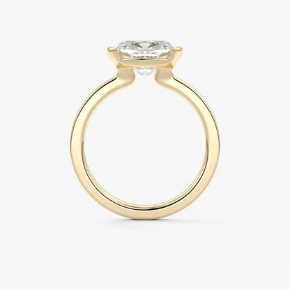 Custom made alosta cushion east-west half bezel engagement ring | lab diamond or moissanite