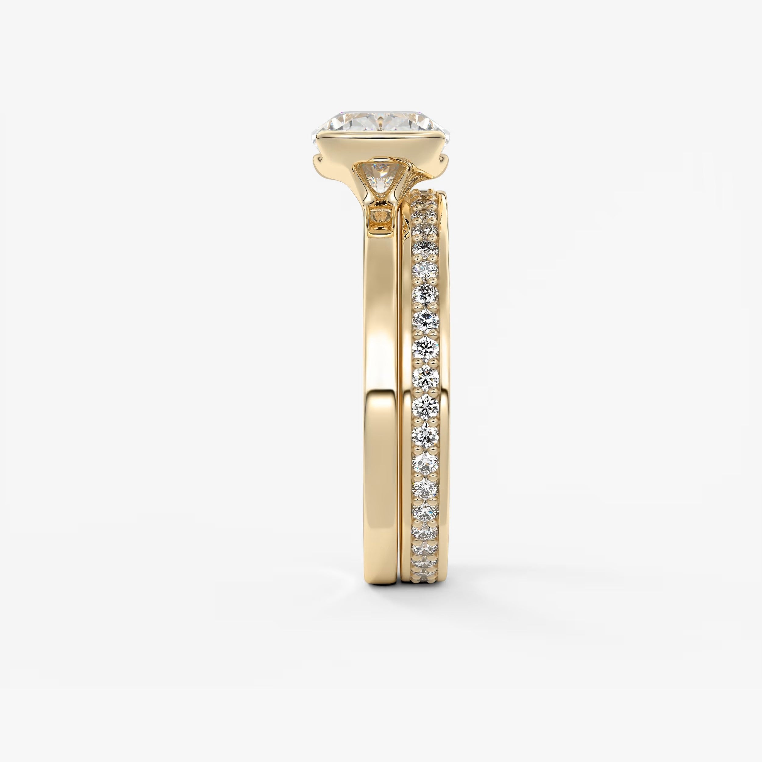 Custom made alosta cushion east-west half bezel engagement ring | lab diamond or moissanite