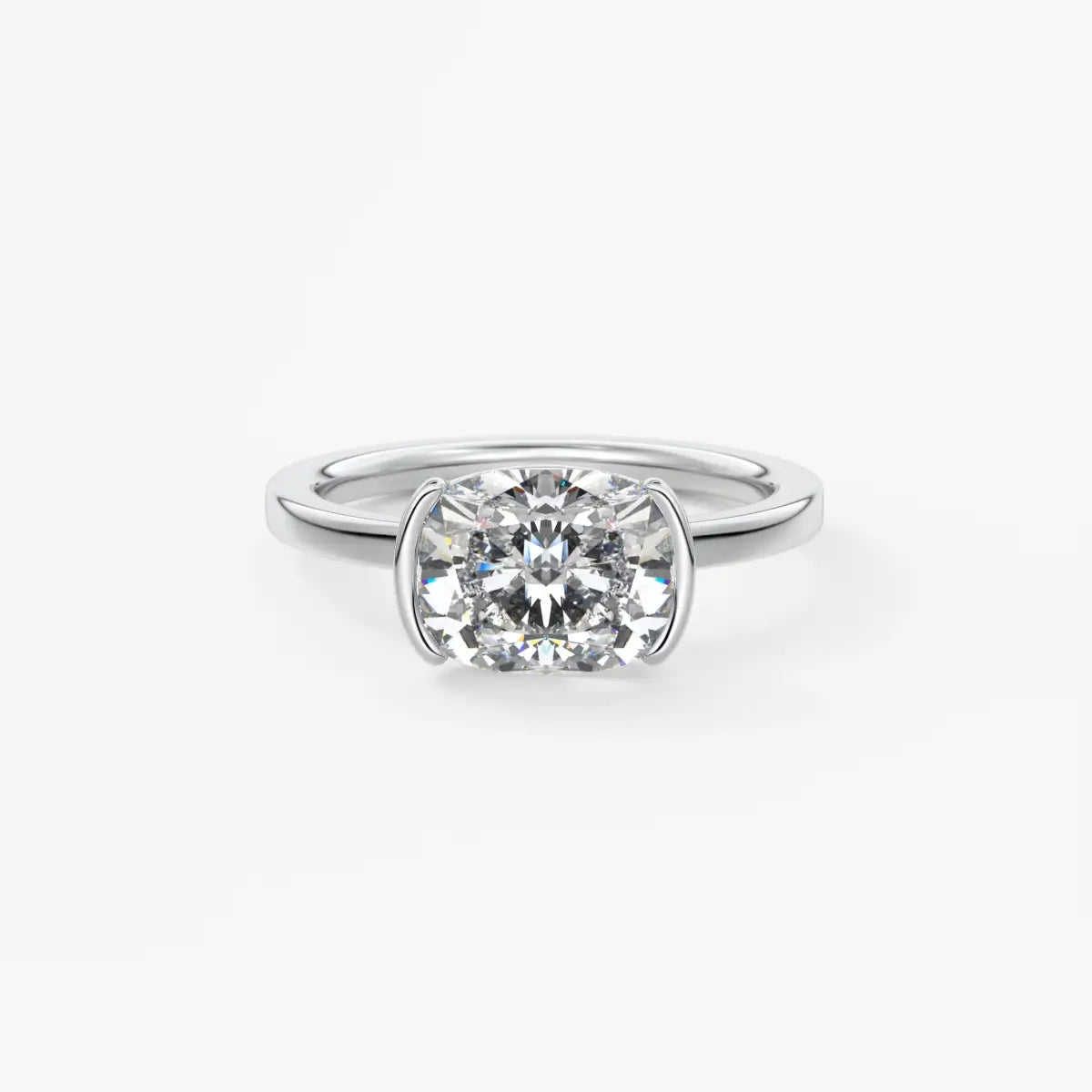 Custom made alosta cushion east-west half bezel engagement ring | lab diamond or moissanite