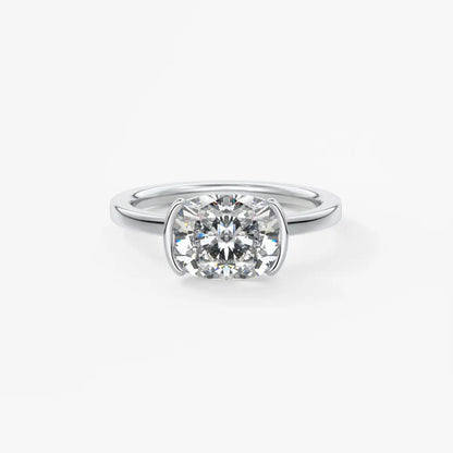 Custom made alosta cushion east-west half bezel engagement ring | lab diamond or moissanite