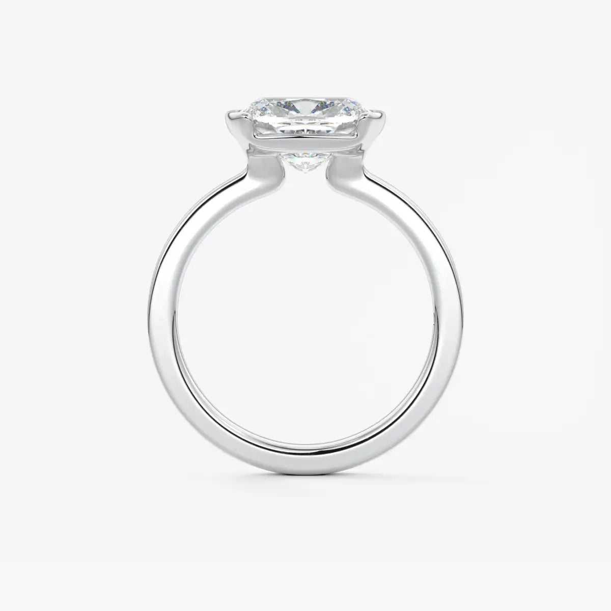 Custom made alosta cushion east-west half bezel engagement ring | lab diamond or moissanite