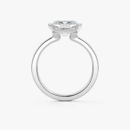 Custom made alosta cushion east-west half bezel engagement ring | lab diamond or moissanite