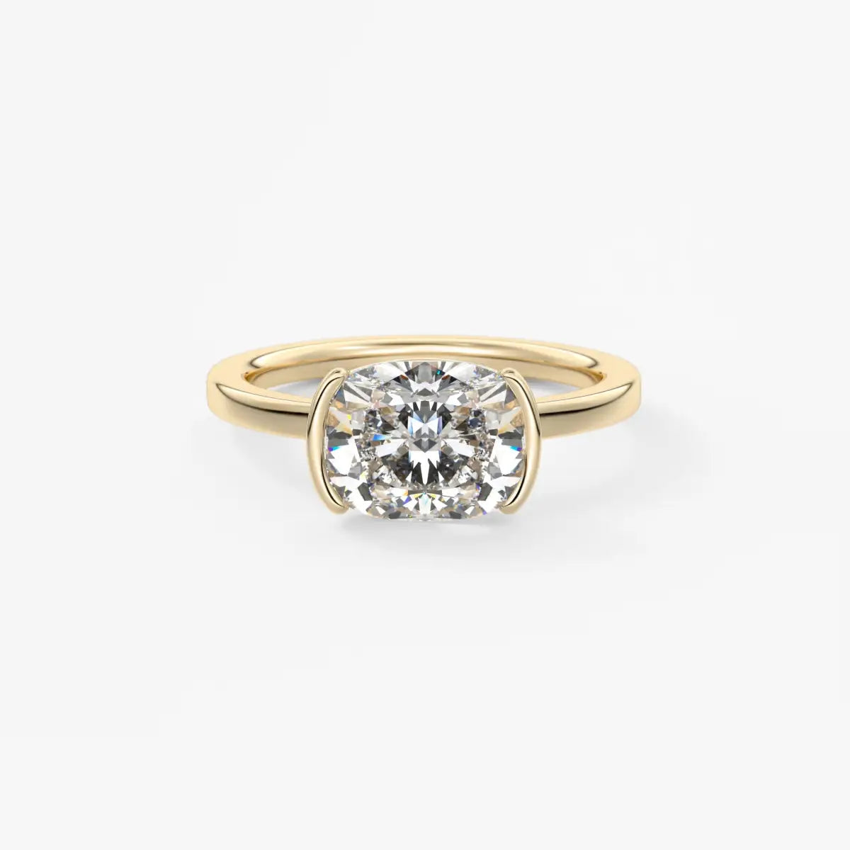 Custom made alosta cushion east-west half bezel engagement ring | lab diamond or moissanite