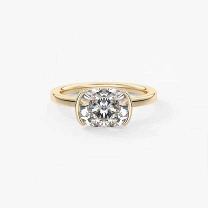 Custom made alosta cushion east-west half bezel engagement ring | lab diamond or moissanite