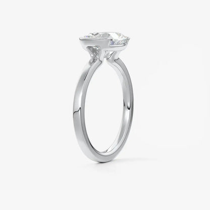 Custom made alosta cushion east-west half bezel engagement ring | lab diamond or moissanite