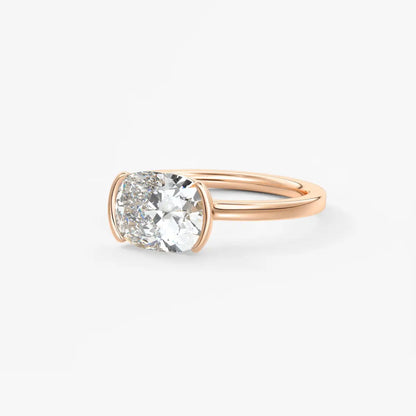 Custom made alosta cushion east-west half bezel engagement ring | lab diamond or moissanite