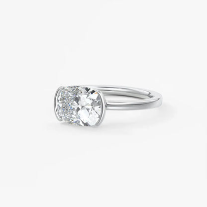 Custom made alosta cushion east-west half bezel engagement ring | lab diamond or moissanite
