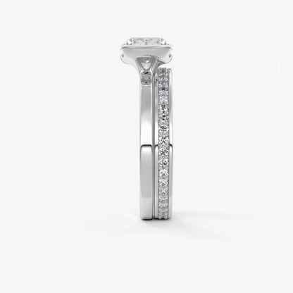 Custom made alosta cushion east-west half bezel engagement ring | lab diamond or moissanite