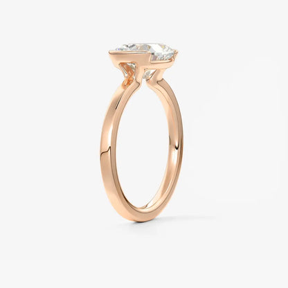 Custom made alosta cushion east-west half bezel engagement ring | lab diamond or moissanite