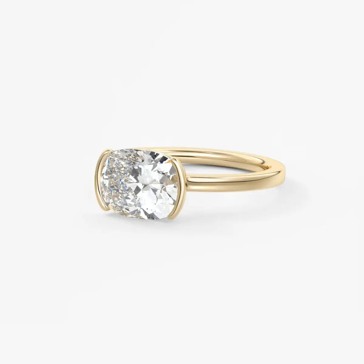 Custom made alosta cushion east-west half bezel engagement ring | lab diamond or moissanite