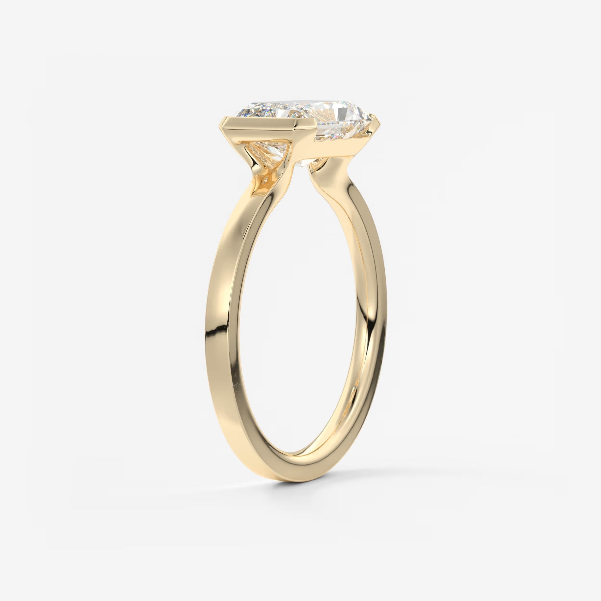 Custom made alosta radiant east-west half bezel engagement ring | lab diamond or moissanite