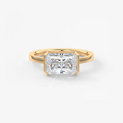 Custom made alosta radiant east-west half bezel engagement ring | lab diamond or moissanite